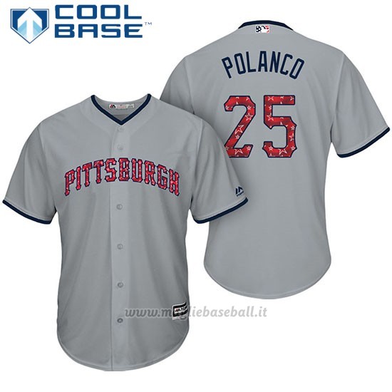 Maglia Baseball Uomo Pittsburgh Pirates 2017 Estrellas y Rayas Gregory Polanco Grigio Cool Base